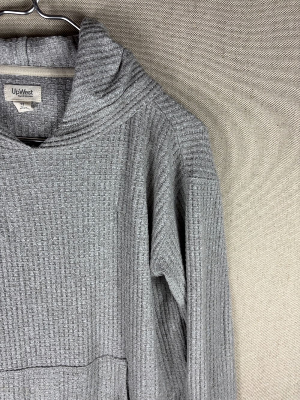 UpWest > Gray Waffle Hooded Sweatshirt Medium - Picture 3 of 10